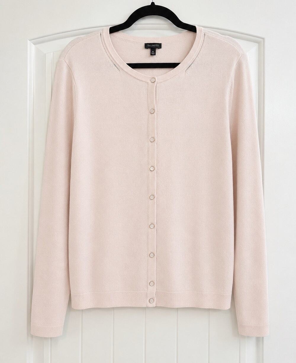 Talbots Solid Pink Crew Neck Long Sleeve Button-Front Cardigan Knit Sweater XL